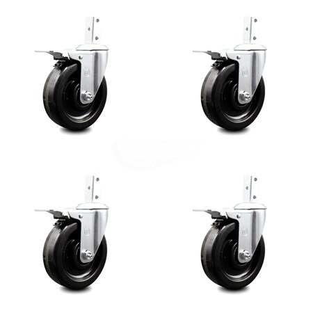Service Caster 5 Inch Phenolic Wheel Swivel 7/8 Inch Square Stem Caster Set Total Lock Brake SCC-SQTTL20S514-PHS-78-4